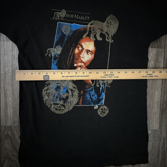 VTG 90s Bob Marley Lions Graphic T-Shirt Tuff Gong Back Black Screen Stars USA L - Picture 5 of 13